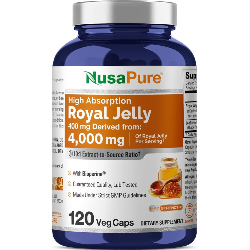 NusaPure Royal Jelly Extract 4000mg front bottle view for natural vitality support
