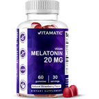 Vitamatic Melatonin 20mg Blackberry Vegan Gummies front bottle view for natural sleep support