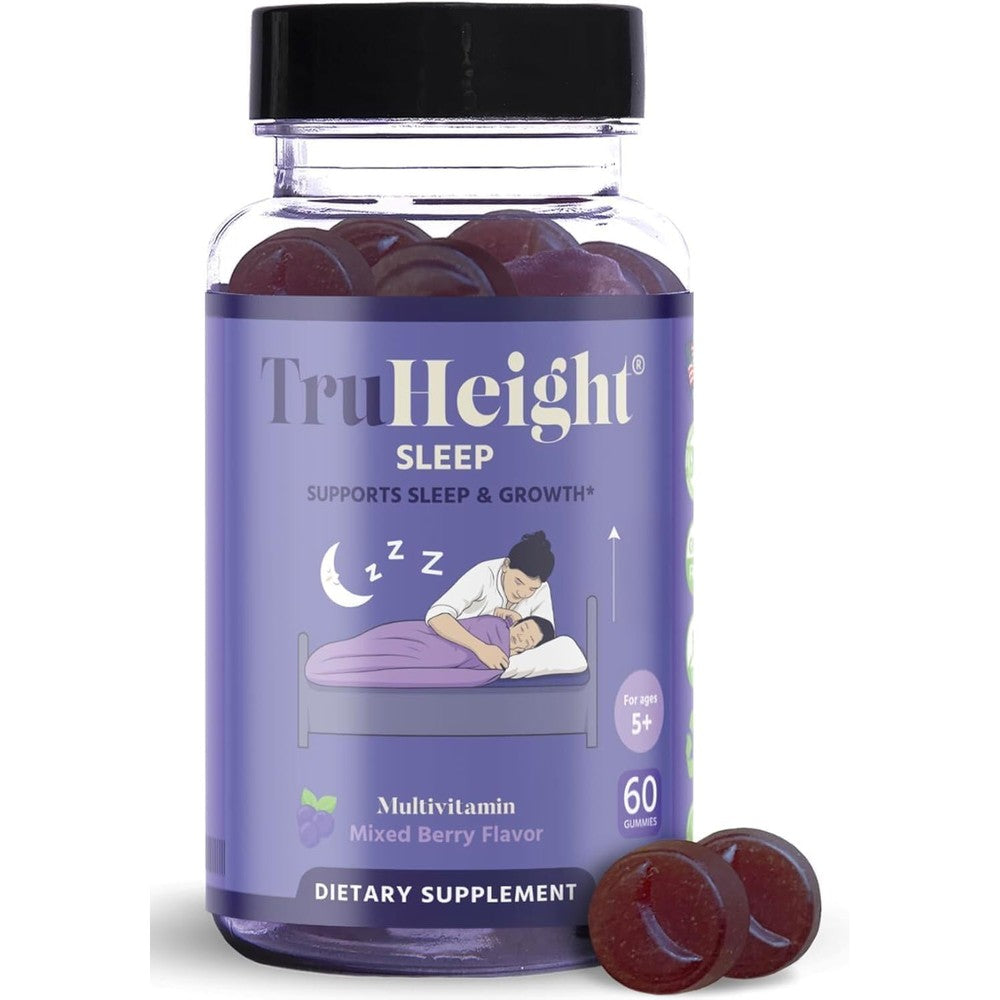 TruHeight Natural Sleep Gummies front view bottle showing mixed berry flavor