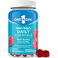 One A Day Teen Boy Daily Essentials Multivitamin 120 Gummies front bottle view showing raspberry flavor.