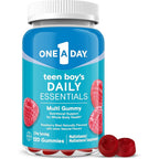 One A Day Teen Boy Daily Essentials Multivitamin 120 Gummies front bottle view showing raspberry flavor.