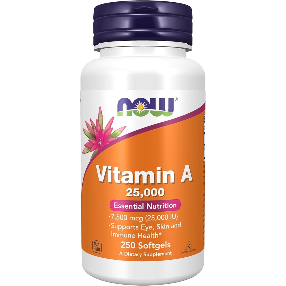 Now Foods Vitamin A 25,000 IU softgels bottle front view