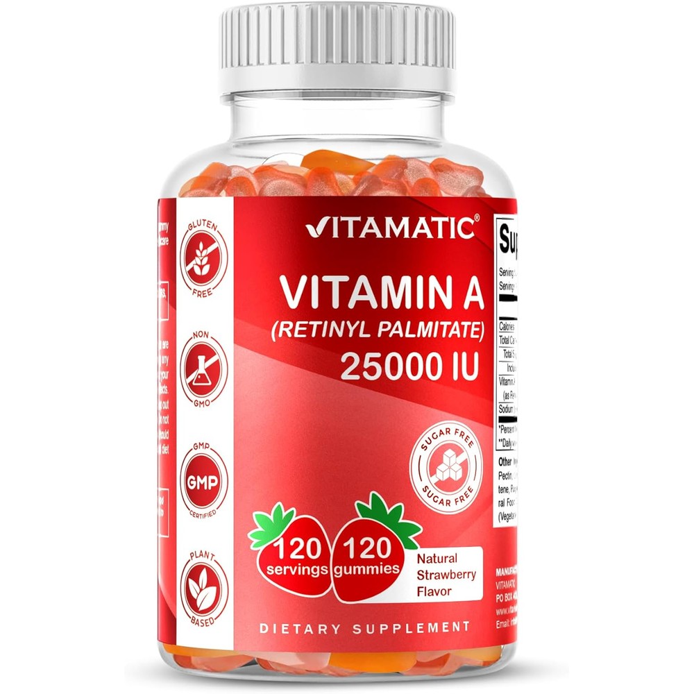 Vitamatic Vitamin A 25000 IU Gummies front view bottle
