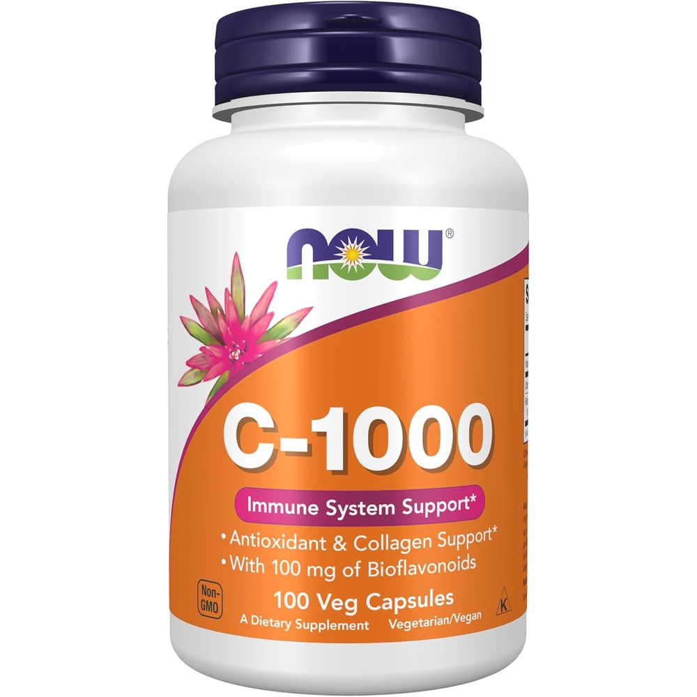 NOW Foods Vitamin C 1000 mg 100 vegetable capsules front bottle view for immune support