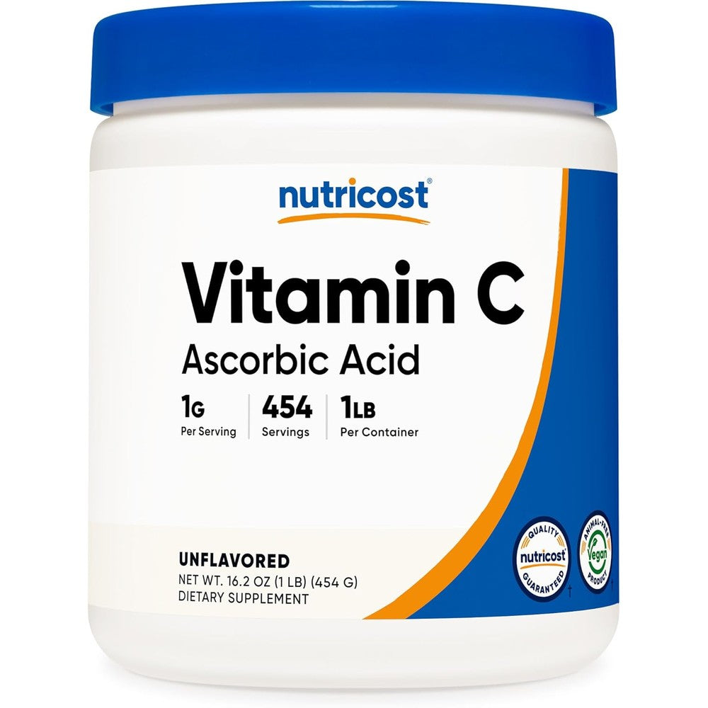 Nutricost Pure Vitamin C Ascorbic Acid Powder front view bottle