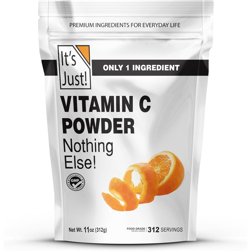 Its Just Vitamin C Powder front packaging view showcasing 11 Ounce immune support container.