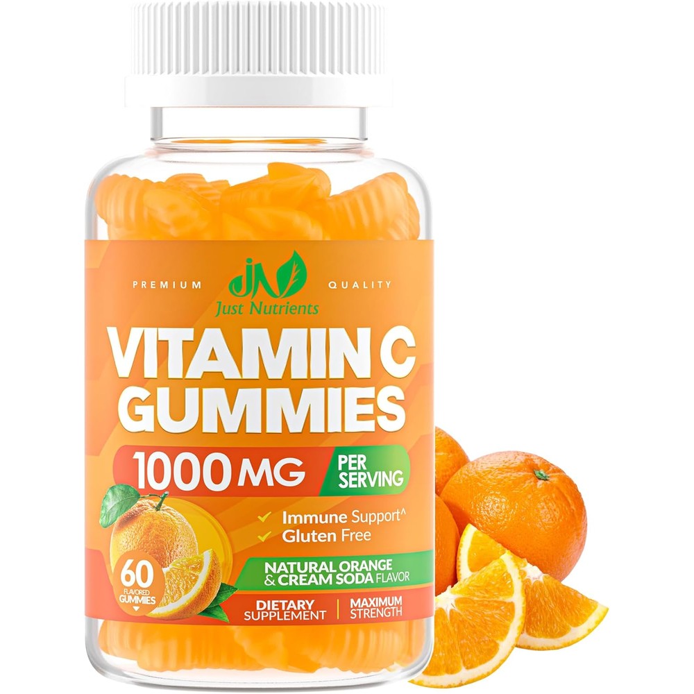 Just Nutrients Vitamin C 1000mg Immune Gummies bottle front view for daily health support