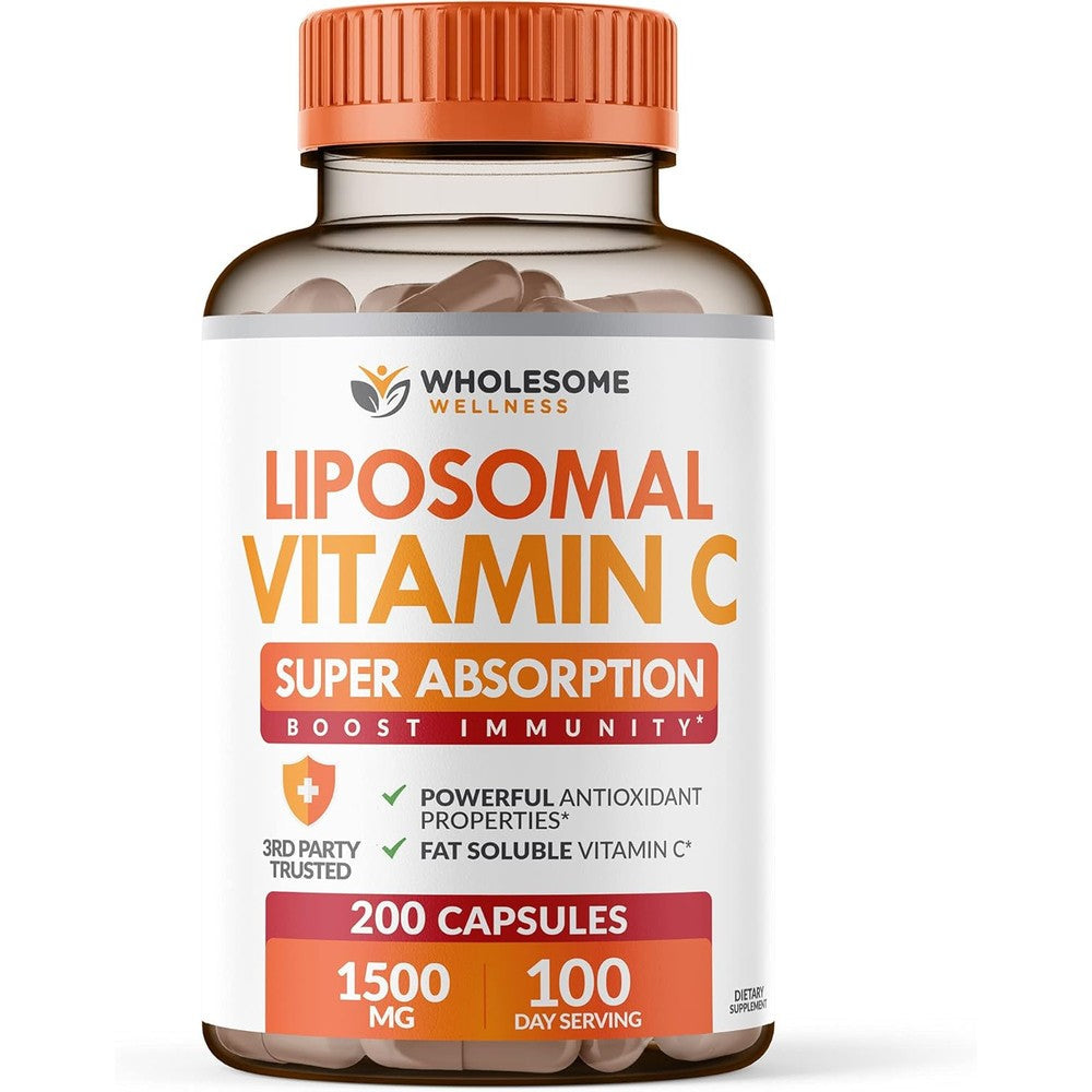 Wholesome Wellness Liposomal Vitamin C 1500 mg front view bottle for immune booster supplement