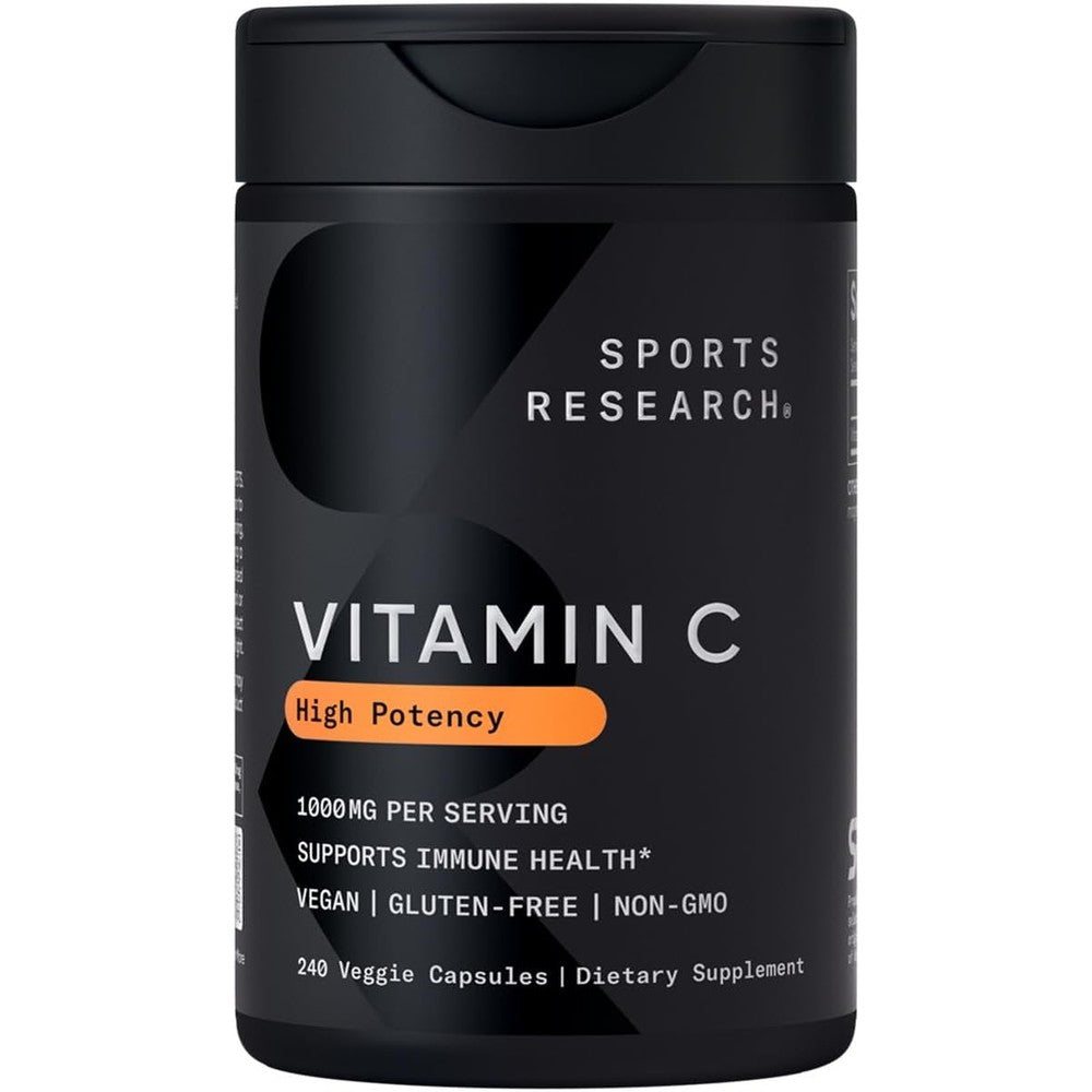 Sports Research High Potency Vitamin C 1000mg front bottle view for daily immune health.