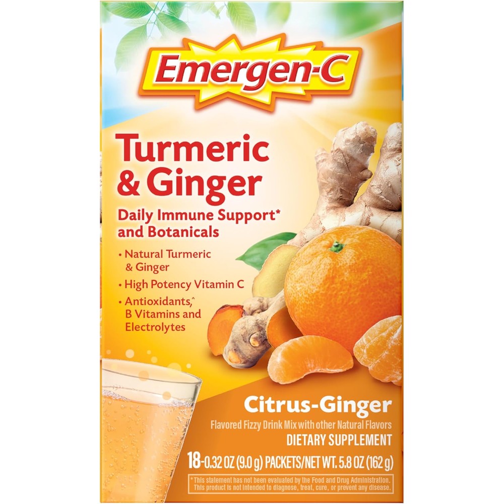 Emergen-C Citrus Ginger Fizzy Drink Mix eighteen packets front view box