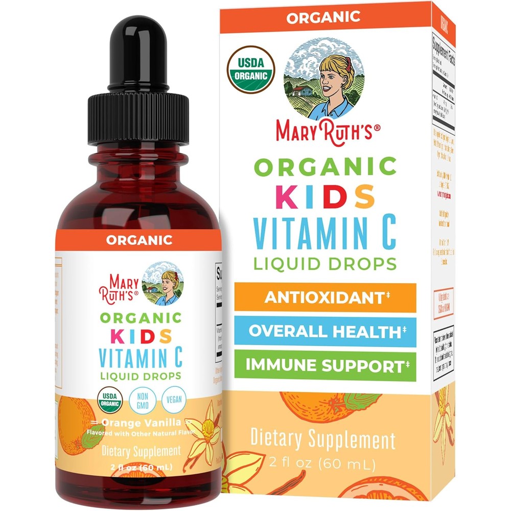 MaryRuth's Organic Kids Vitamin C Liquid Drops 2 Fluid Ounce front bottle view for children's immunity.