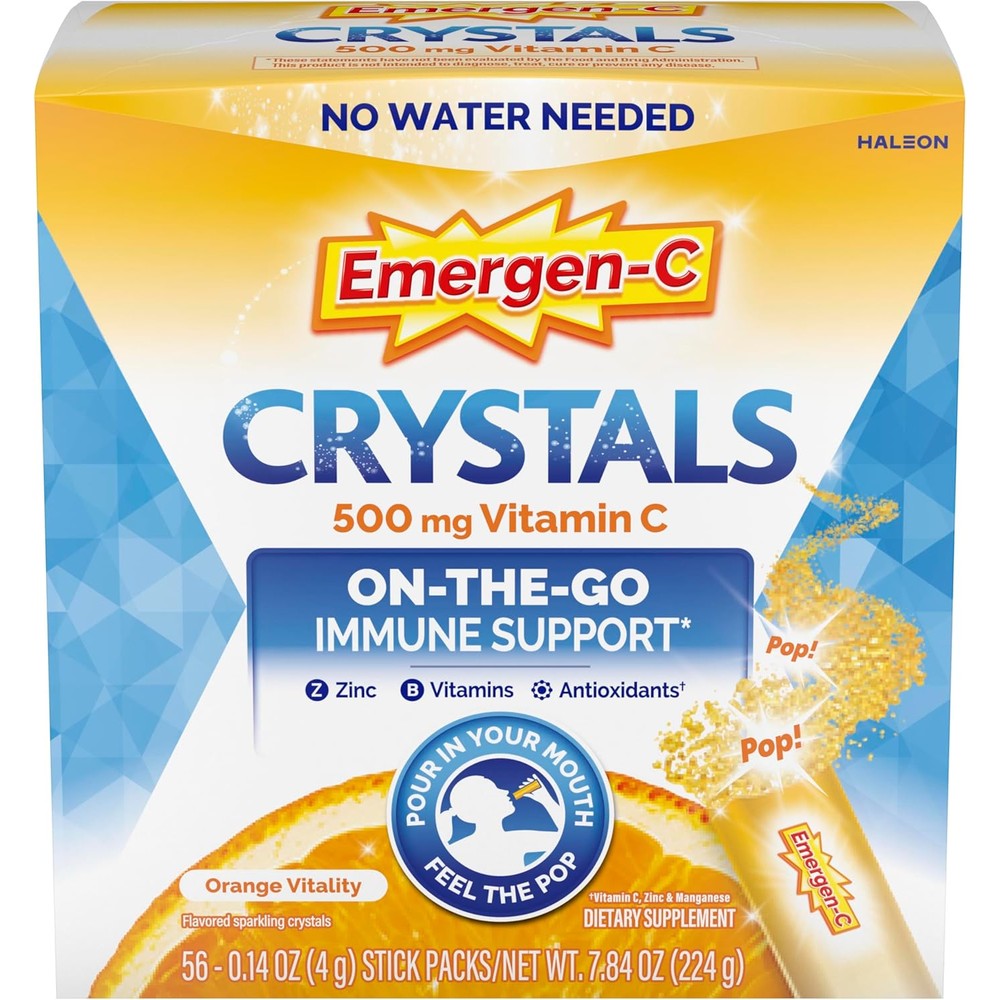 Emergen-C Crystals Orange Vitality Immune Support Supplement front box view
