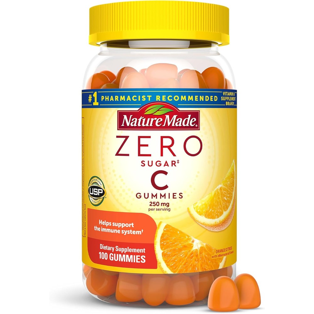 Nature Made Zero Sugar Vitamin C Gummies 100 count front bottle view