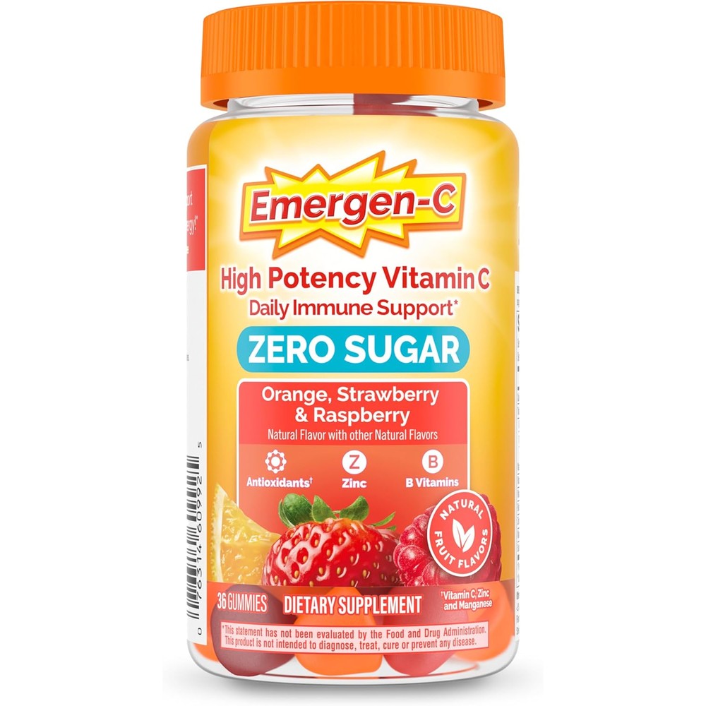 Emergen-C Zero Sugar Immune Support Adult Gummies 36 Count front bottle view for daily defense
