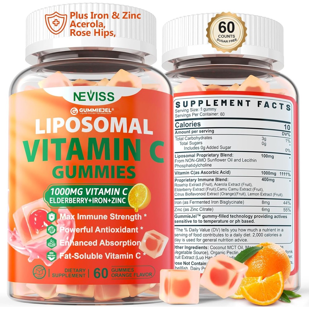 NEVISS Liposomal Vitamin C 1500 mg 60 Gummies front view bottle for premium immune support