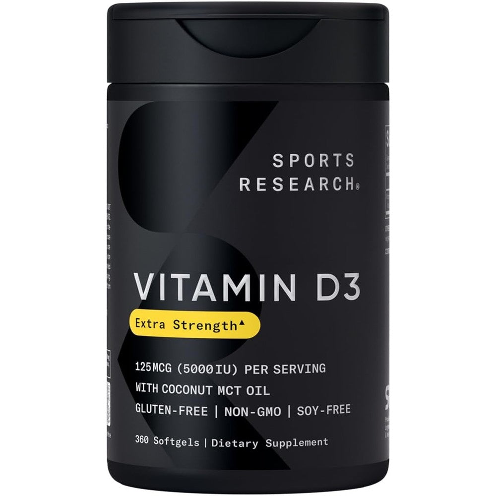 Sports Research Vitamin D3 5000 IU front bottle view premium immune supplement