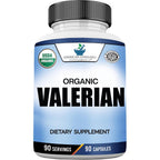 American Standard Supplements Organic Valerian Root 90 capsules front bottle view showing USDA organic certification seal.
