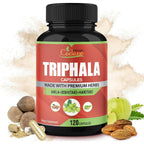 Organic Cadane Triphala supplement bottle front view showing one hundred twenty vegetarian capsules.