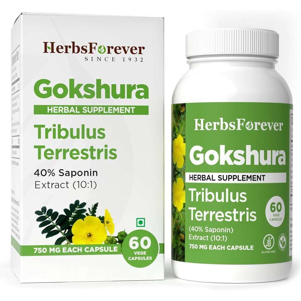 Herbsforever Gokshura Tribulus Terrestris Extra Strength 60 Vegan Capsules front view