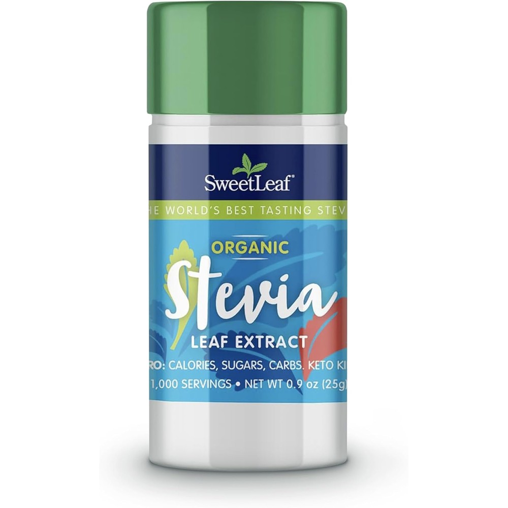 SweetLeaf Organic Pure Stevia Powder Shaker Jar front view natural sweetener