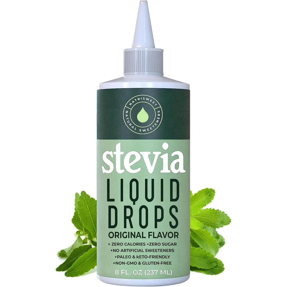 NatriSweet Stevia Liquid Drops 8 Fluid Ounce front view showing original packaging of the natural zero calorie sweetener.