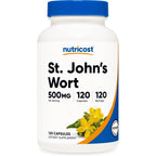 Nutricost St Johns Wort 500mg 120 vegetarian capsules front view showing authentic product label