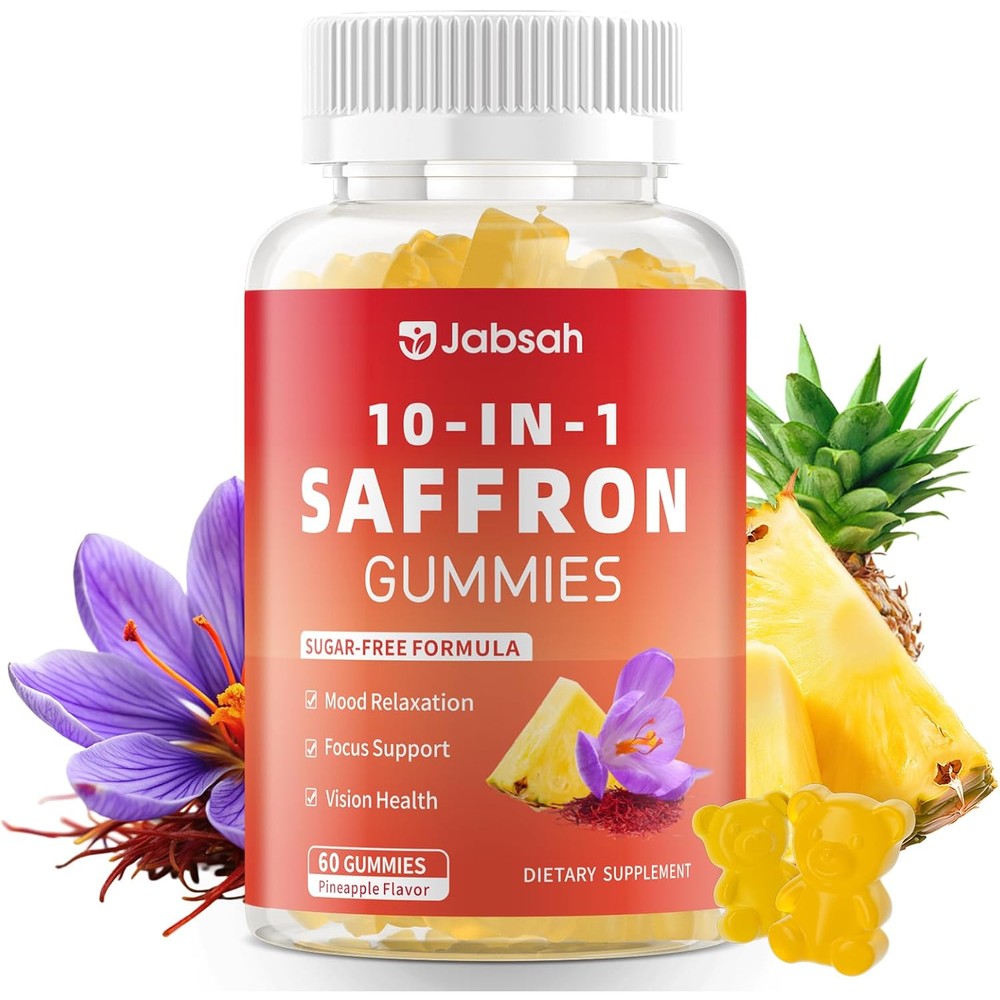 Jabsah Saffron Ashwagandha 60 Gummies front view bottle for stress relief