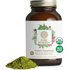 Pure Synergy Organic Superfood Powder 12.5 Ounce front view bottle showing green botanical label