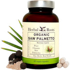 Herbal Roots Organic Saw Palmetto 1000mg 60 vegan capsules front view bottle for prostate health