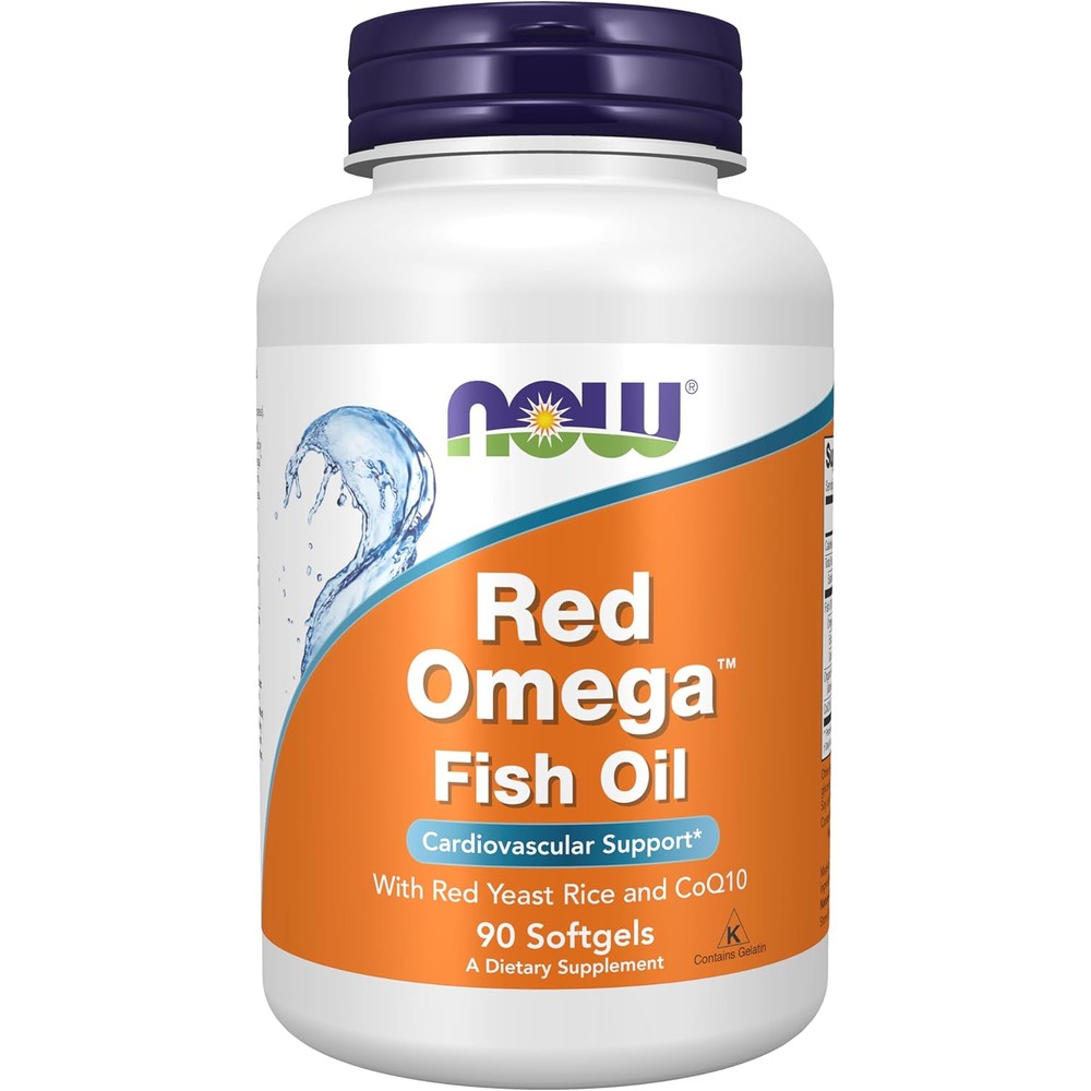 NOW Foods Red Omega 90 softgels bottle front view for cardiovascular support