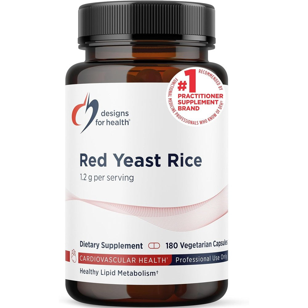 Designs for Health Red Yeast Rice 1200 milligrams front view bottle for cardiovascular support