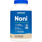 Nutricost Organic Noni Capsules front view showing 240 vegetarian capsules bottle for immune support