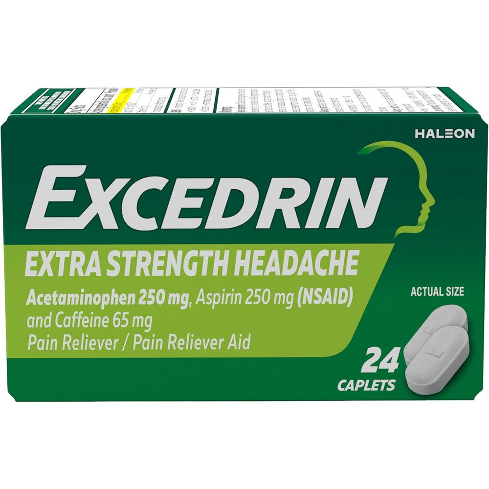Excedrin Extra Strength 24 Caplets front view for fast headache relief