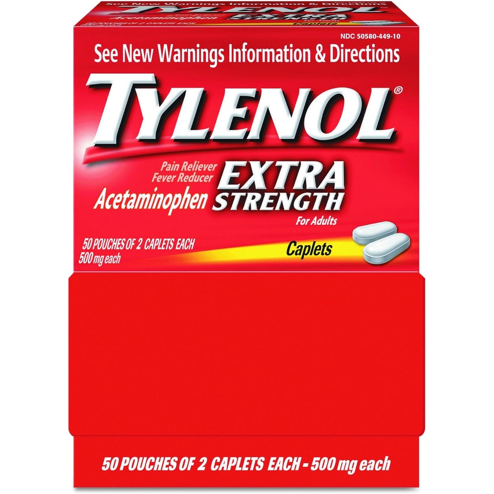 Tylenol Extra Strength 500mg Dispenser Box front view for fast acting pain relief