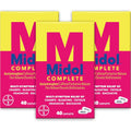 Midol Complete Menstrual Pain Relief Caplets 40 count pack of 3 front view showing packaging.