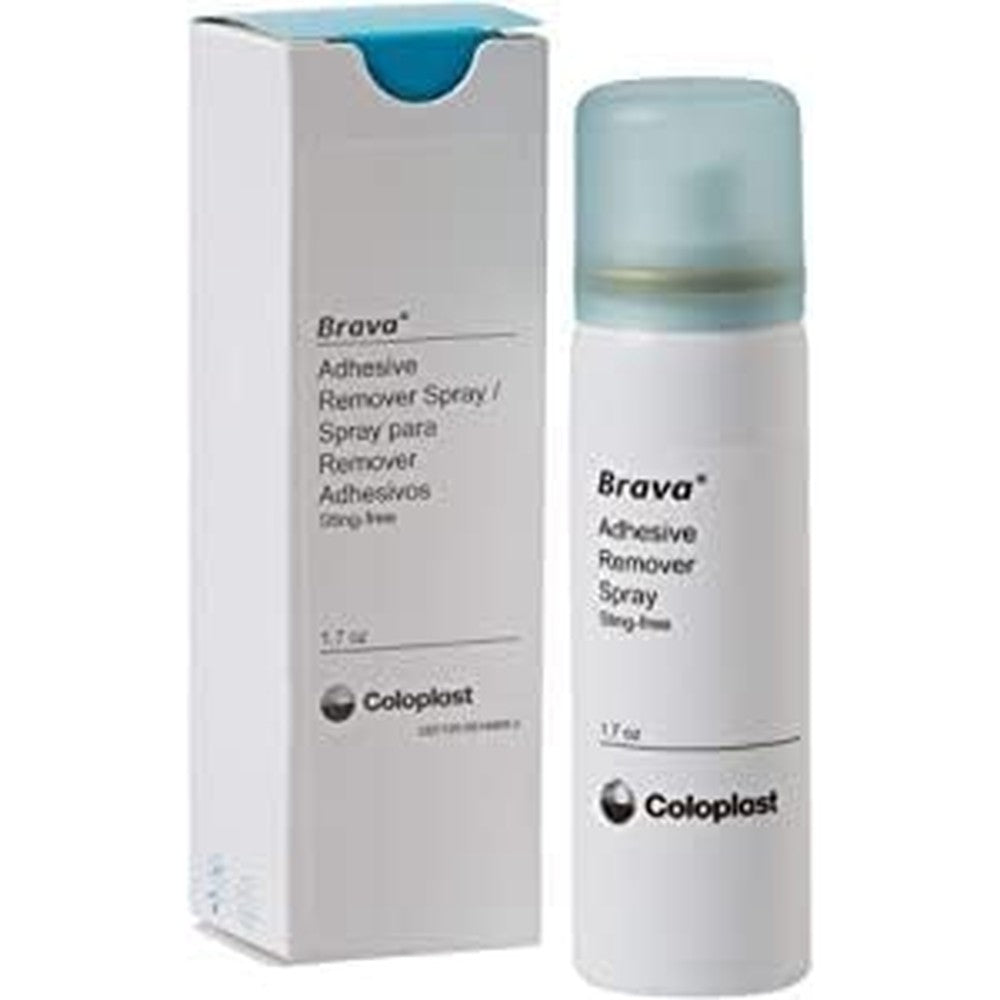 Xllent Brava Coloplast Adhesive Remover Spray front view 2 pack for ostomy care.