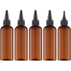 Tekson hair color applicator bottles five pack front view showcasing amber plastic body and black twist top caps.