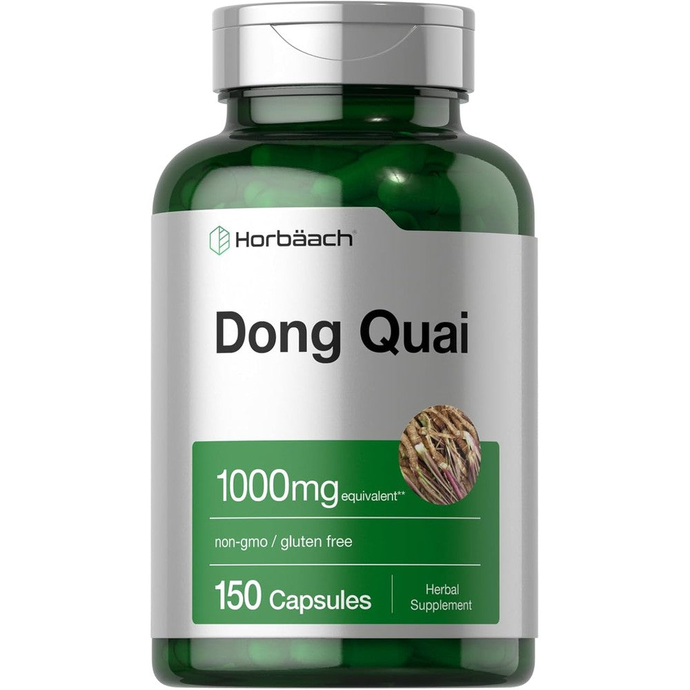 Horbäach Dong Quai 150 capsules bottle front view showing product packaging.