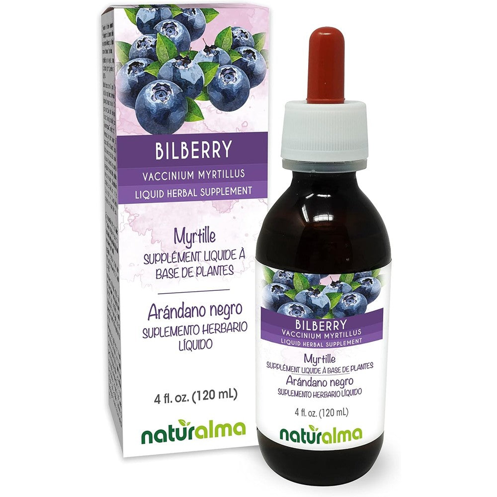 Naturalma Bilberry Alcohol Free Liquid Extract front view bottle for antioxidant support.