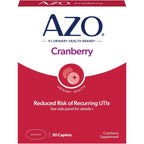 AZO Cranberry Urinary Tract Health Support 50 Caplets front view packaging.