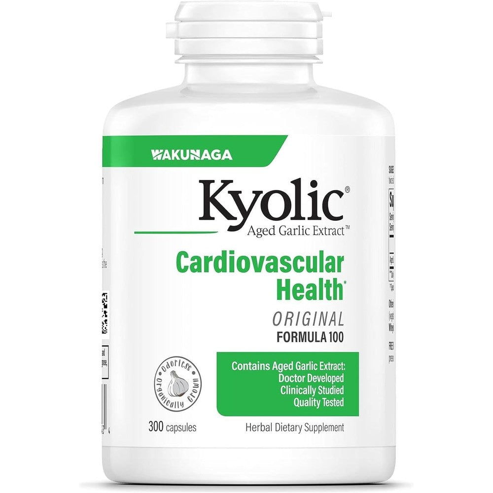 Kyolic Aged Garlic Extract Formula 100 three hundred capsules bottle front view for cardiovascular health support.