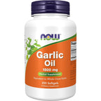 NOW Foods Garlic Oil 1500mg 250 Softgels front bottle view showing immune support supplement benefits.