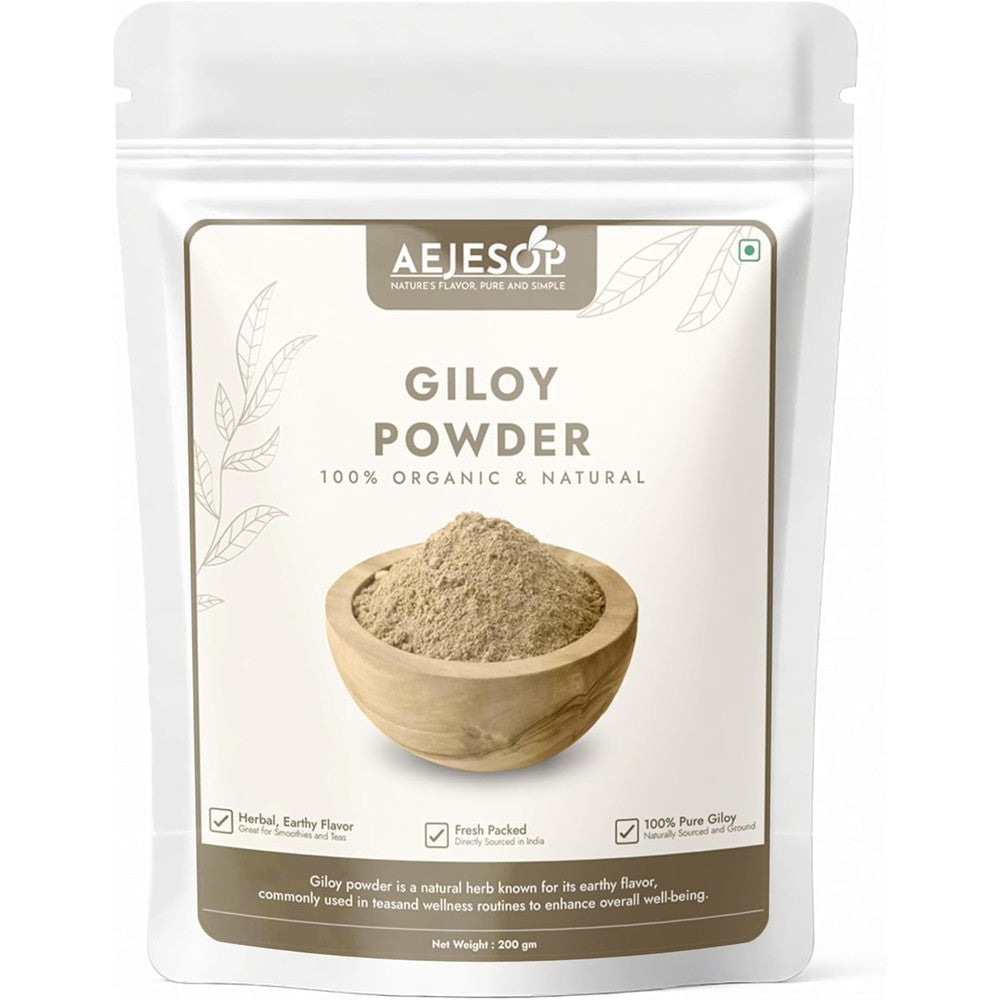 AEJESOP Giloy Powder 200g front pouch view showcasing organic Guduchi stem powder packaging
