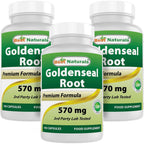Best Naturals Goldenseal Root Five Hundred Seventy Milligrams One Hundred Capsules front bottle view pack of three