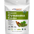 Vitamatic Organic Gymnema Leaf Powder front view packaging of the USDA certified supplement bag.