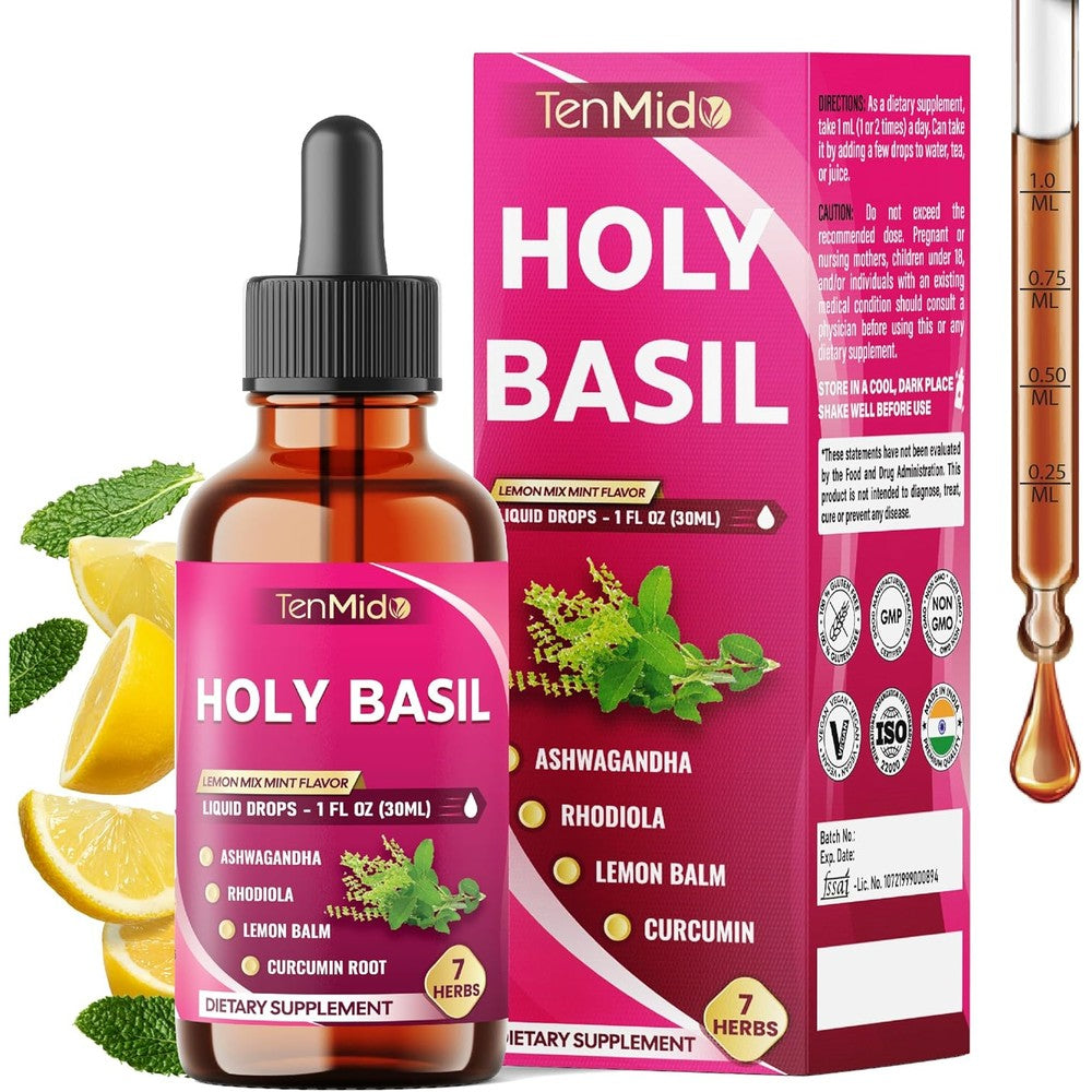 Tenmido 7 In 1 Holy Basil Tincture front bottle view