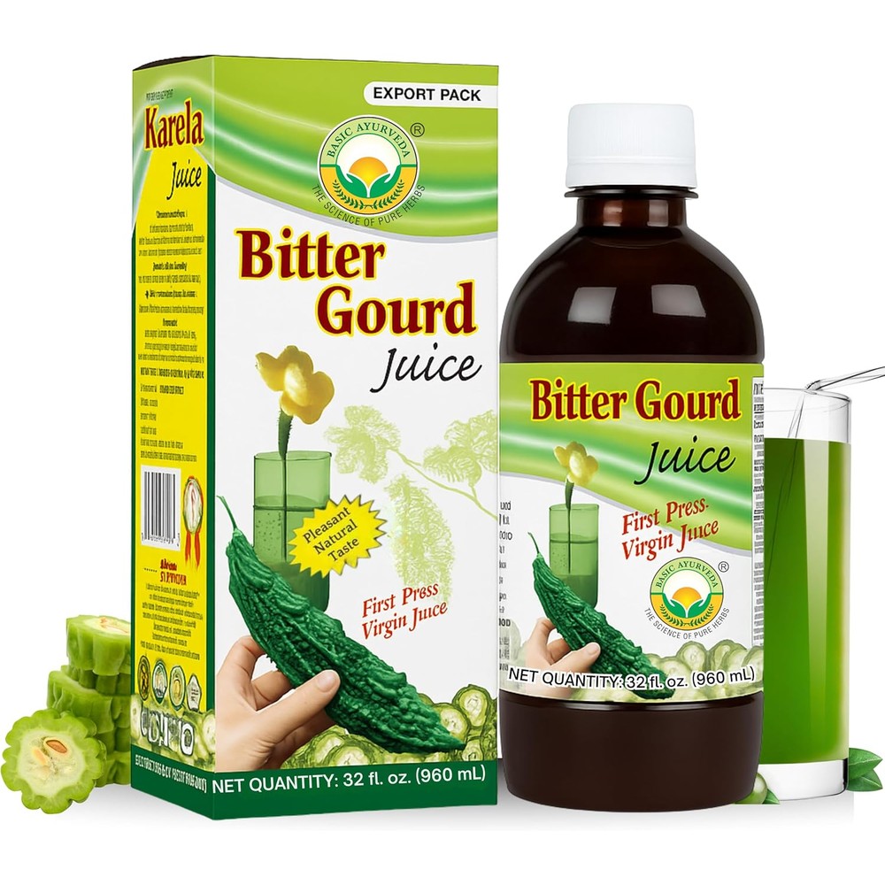 Basic Ayurveda Bitter Gourd Juice 960ml front view bottle for blood sugar management