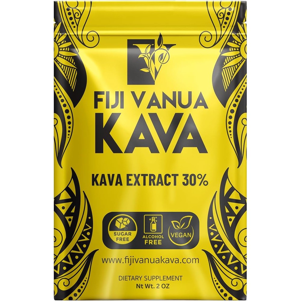 Fiji Vanua Kava 30 Percent Kavalactone Extract Powder front view yellow pouch package
