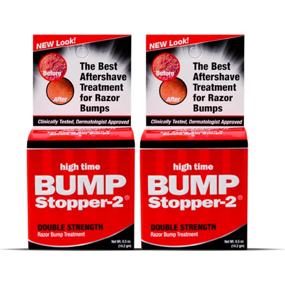 High Time Bump Stopper 2 Double Strength front view packaging for razor bump treatment cream.