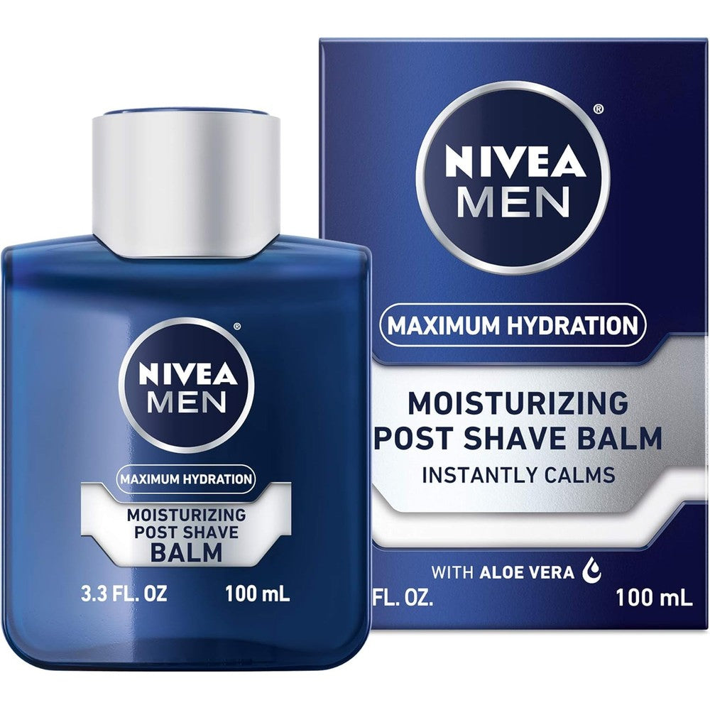 Nivea Men Maximum Hydration Moisturizing Post Shave Balm front view blue bottle